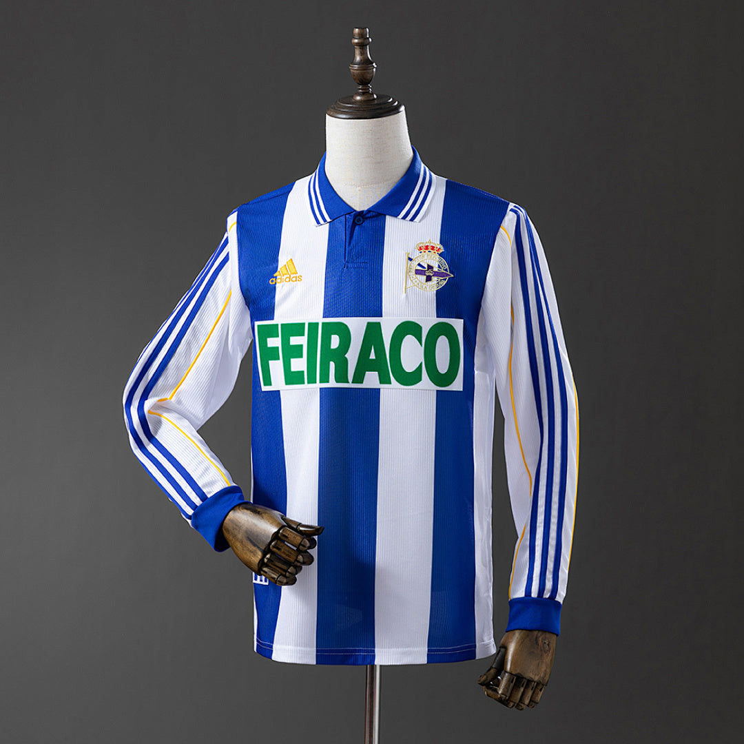 Camisa Deportivo La Coruna Home Manga Longa Retrô Xxl7 99/00