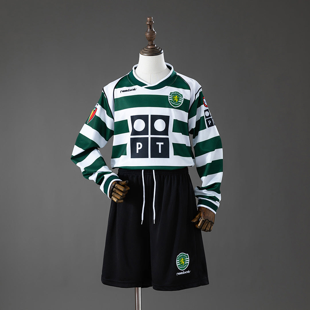 Camisa Sporting Cp Home Retrô Manga Longa Kit Infantil 16 2810 01/02