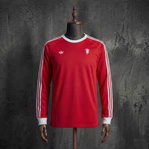 Camisa Manchester United Retrô Vermelha Branca Manga Longa