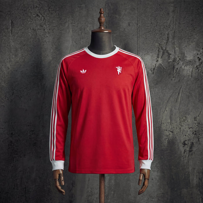 Camisa Manchester United Retrô Vermelha Branca Manga Longa
