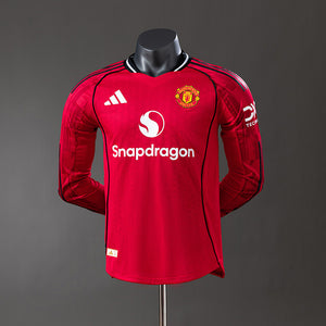 Camisa Manchester United Home Manga Longa Versão Jogador 25/26