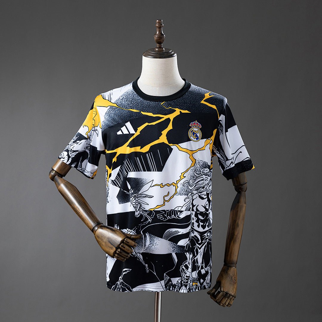 Camisa Real Madrid Pré-jogo Pré-jogo Preta Branca 25/26