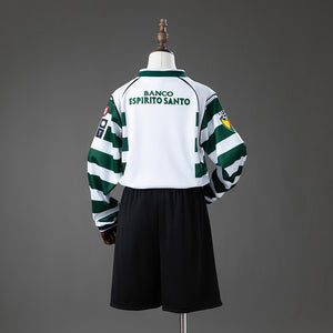 Camisa Sporting Cp Home Retrô Manga Longa Kit Infantil 16 2810 01/02