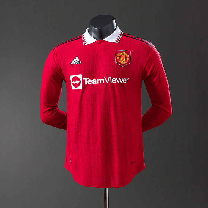 Camisa Manchester United Retrô Manga Longa Versão Jogador 22/23